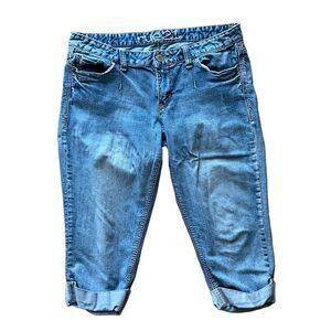 Rue21 Womens Cuff Hem Faded Capri Cotton Blend Blue Jeans Size 13/14